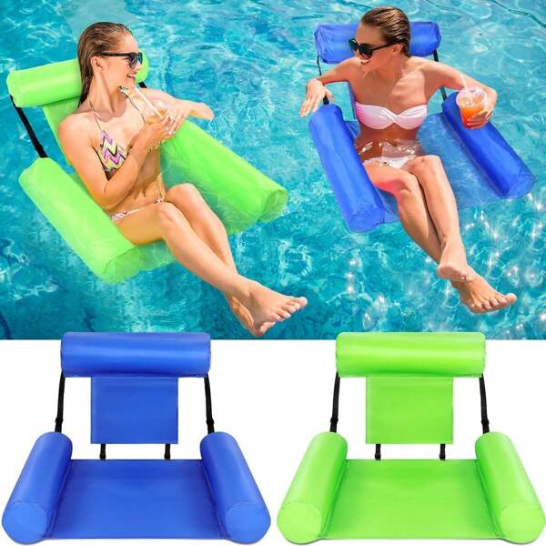1 Pc Inflatable Water Chair For Adults, Swimming Pool Floats, Portable Floating Pool Chair Lounge Adjustable PVC Pool Float Hammock For Swimming Pool Beach, Beach Essentials, Beach Accessories