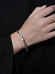 2pcs/Set Stainless Steel Figaro Chain Necklace & Bracelet Jewelry Set, Stylish Hip Hop Design For Men