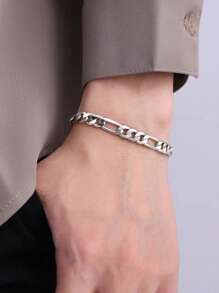 2pcs/Set Stainless Steel Figaro Chain Necklace & Bracelet Jewelry Set, Stylish Hip Hop Design For Men