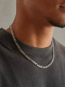 2pcs/Set Stainless Steel Figaro Chain Necklace & Bracelet Jewelry Set, Stylish Hip Hop Design For Men