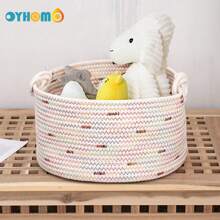 OYHOMO 1pc Woven Storage Basket With Lid Colorful Dots Decorative Basket Boho Desktop Tidy Basket For Office, Bedroom, Bathroom, White - Multicolor - View 9