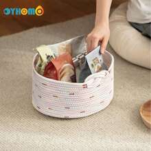 OYHOMO 1pc Woven Storage Basket With Lid Colorful Dots Decorative Basket Boho Desktop Tidy Basket For Office, Bedroom, Bathroom, White - Multicolor - View 8