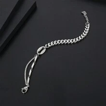 1 chiếc vòng tay kiểu Cuban Link nhiều lớp tối giản, chất liệu thép không gỉ mạ bạc, phù hợp cho cả nam và nữ, phong cách đường phố. - Bạc - Xem 3