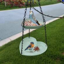 806 Dual-Layer Heart-Shaped Bird Feeder With Three Chains, Plastic Material, Double-Layer Hanging Tree Bird Feeder, Multi-Color Optional, Rainbow Bird Bath, Hanging Feeder, New Bird Bath, Outdoor Balcony Garden Bird Feeder, Water Feeder, Bird Bath, Garden Courtyard Decoration Dual-Purpose Style