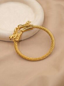 Mazuer Pulseira de Bangle em Aço Inoxidável de Ouro 18K com Cabeça de Animal em Estilo Asiático Antigo e  Retrô Vintage, Design de  de Verão, Adequado para Encontros, Presentes, Festivais, Festas, Uso Diário, Trabalho e Férias