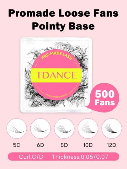 TDANCE TDANCE 1Box 500 Fans Promade Loose Fans Pointy Base 8D/10D/12D Premade Volume Eyelash Extensions Handmade Promades Fan Stem False Eyelashes 0.05/0.07 D 8-15mmlash Clusters,Eyelash Clusters,Individual Eyelashes,Lashes,Fake Lashes