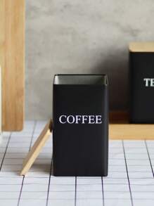 1pc Creative Bamboo Lid Iron Art White Tea Canister For Snack/Coffee/Candy Storage & Display, Simple Design