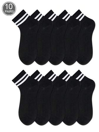 10 Pairs/Set Ladies' Striped Thin Soft Short Socks, Suitable For Daily Life And Office Wear