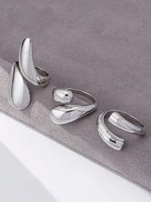 (3 Cái/Bộ) Nhẫn Nữ Không Phai, Bộ Nhẫn Giữ Màu Thời Trang Và Cá Tính - Bạc - Xem 3