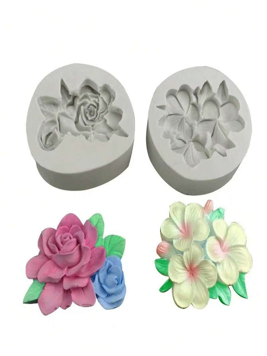 梔子花矽膠翻糖模，家用DIY手工藝蠟燭香氛裝飾模具，樹脂，石膏，環氧樹脂模型 - 灰色 - 查看 1