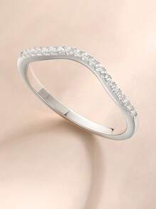 AIHUASI 1pc Moissanite Diamond Fine Engagement Ring For Women 925 Sterling Silver Curved Wedding Bands 1.3*1.3mm Round Cut D Color VVS1 Moissanite Wishbone Stacking Eternity Rings Luxury Jewelry Gift