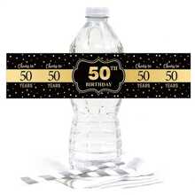 Etiquetas/adhesivos de botella de agua para feliz 50 aniversario / Envoltorios de botellas 'Brindemos por 50 años' / Suministros de etiquetas de agua para fiesta de 50 cumpleaños feliz (10/20 piezas) - Negro - Ver 3