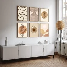 Conjunto de 6 impresiones de arte en lienzo sin marco en tono beige de luna, carteles de arte de línea abstracta minimalista decorativa para pared con estilo bohemio y moderno del siglo medio, regalo ideal para dormitorio y sala de estar, decoración impermeable para pared de lienzo para el hogar y el dormitorio