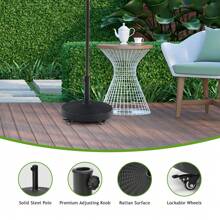 24KG Round Resin Umbrella Base, Rattan Designed Outdoor Umbrella Stand W/ Lockable Wheels, Premium Hand Knob, Fading Resistance, Suitable For Poolside, Yard, Street, Easy Assembly - Black - View 6