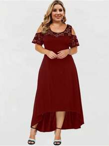 Vestido Largo de Noche Con Encaje y Hombros Descubiertos Para Mujer, Vestidos Largos Elegantes de Talla Grande, Vestidos de Fiesta y Gala - Burdeos - Ver 2