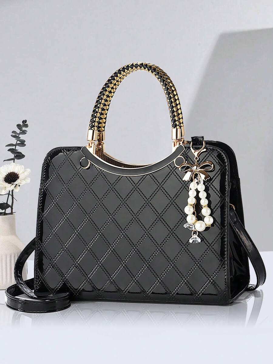 PLANEE Fashionable, Simple And Atmospheric, Large Capacity Women's Handheld/Shoulder/Crossbody Square Bag - Black - View 1