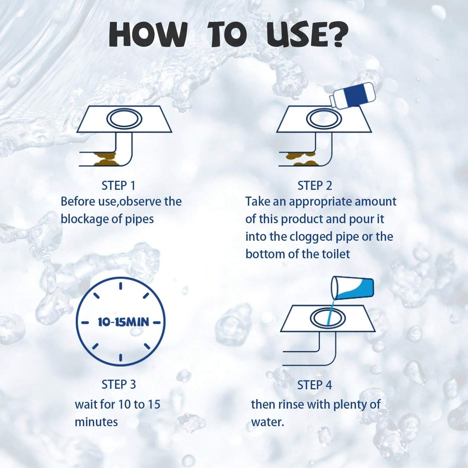 Pipe Unblocker, Kitchen Sink/Toilet Drain Cleaner, Unblock Clogs, Odor