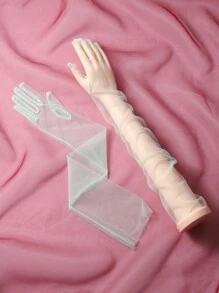 Bridal Accessories - 1 Pair Of Long, Transparent, Thin Elbow-Length Gloves With Fingers For Women's Wedding, Dance Parties, And Events Christmas Fall Clothes For Women Valentine's Day Accessories - Gloves - View 6