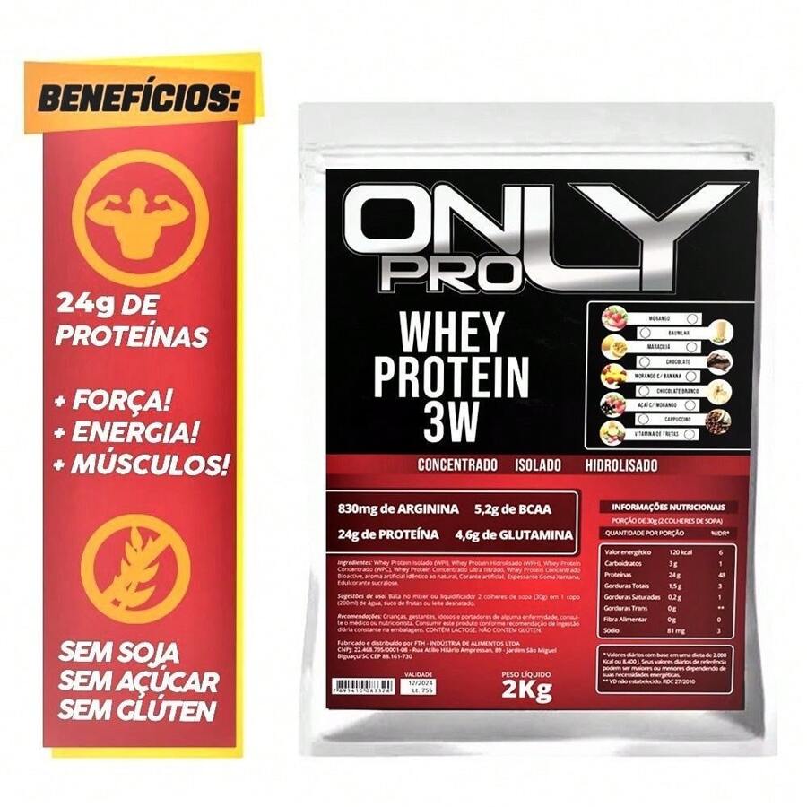 Whey Protein 3w 2kg Onlypro - banana com morango - Visão 1
