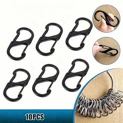 10pcs Multi-Purpose Stainless Steel S-Carabiners - Durable, Lightweight Keychain Clips For Backpack, Camping & Hiking