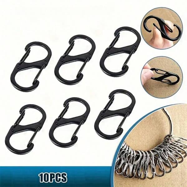 10pcs Multi-Purpose Stainless Steel S-Carabiners - Durable, Lightweight Keychain Clips For Backpack, Camping & Hiking