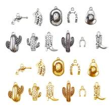 30PCS Western Cowboy Charms Pendants Hat Cactus Cowboy Boot Charms Antique Gold Silver Mixed For Bracelet Earrings Necklace Jewelry Making