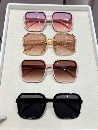 4pcs Fashionable Square Frame Women's Cute Y2K Summer Beach Personalized Eyeglasses Beach Accessories For Women Glasses Shades For Summer Beach Vacation,Outdoor,Travel