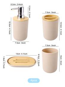 4 件套简易塑料浴室套装，适用于牙刷杯、肥皂盒、乳液瓶、漱口杯，家居浴室装饰秋季装饰，返校季
