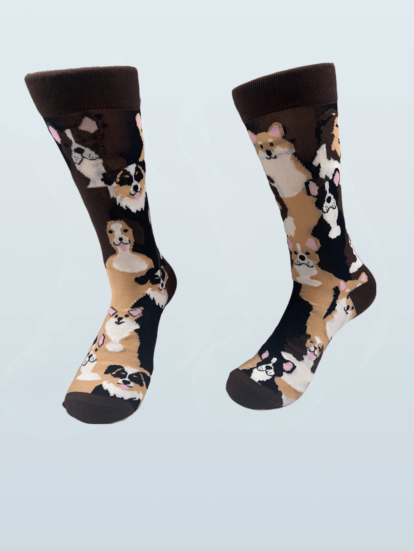 1 Pair New 2024 Men's Mid Socks Personalized AB Asymmetry Hip Hop Harajuku Funny Socks Men Novelity Bicycle Dogs Print Skateboat Happy Socks - Brown - View 1