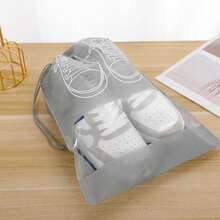 2 件/套无纺布抽绳鞋袋，旅行包装防尘收纳袋 - 灰色 - 查看 2