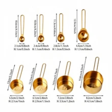 Set Of 8 Stainless Steel Measuring Cups And Spoons Set, Stackable Measuring Cup And Measuring Spoon Kitchen Cooking Baking Utensils With Measurement For Dry And Liquid Ingredients, Gold - Gold - View 3