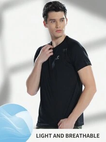 TECTOP Men Quick Dry Lightweight Short Sleeve Running T-Shirts, Sports Gym Performance Activewear, Random Logo Delivery - Black - View 2