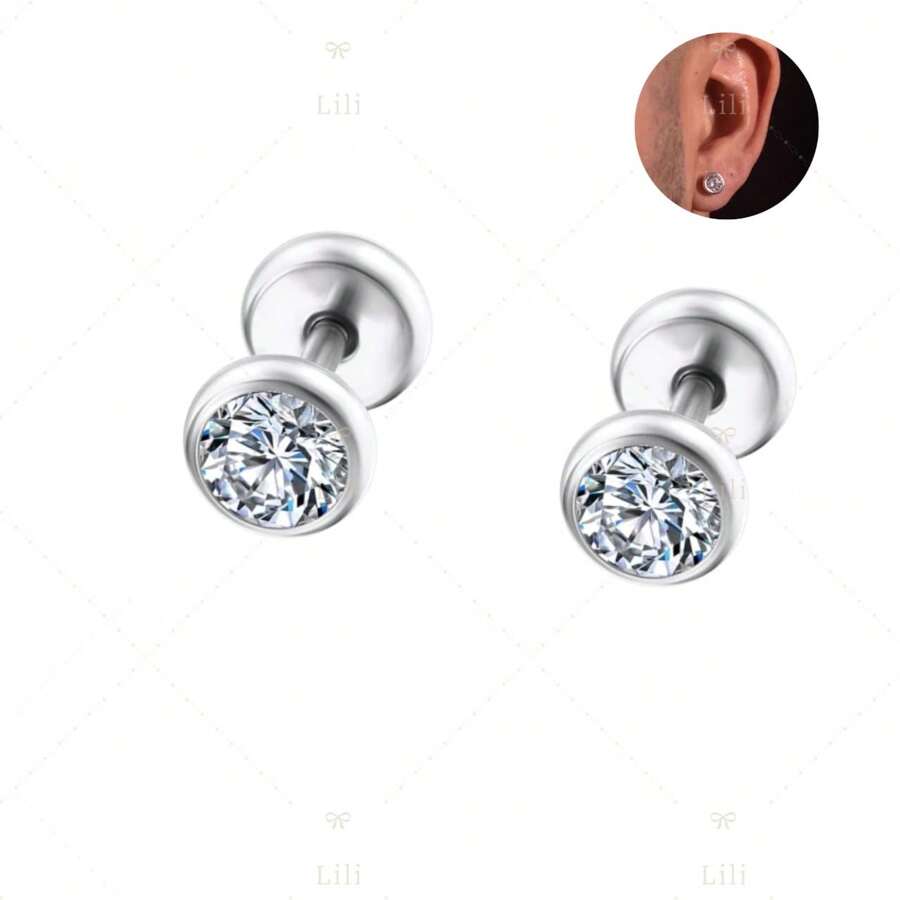 Women Stud Earrings - 銀色 - 查看 1
