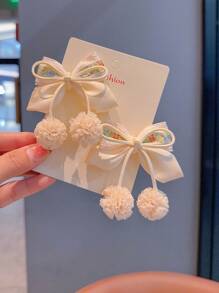 2个优雅蝴蝶结发夹 - 米色 - 查看 2