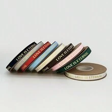 1pc 10mm X 30yd Printed Letter (LOVE IS ETERNAL) Foil Trim Ribbon, Christmas Gift Wrapping - Multicolor - View 1