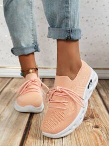 Scarpe da ginnastica da corsa piatte antiscivolo e traspiranti da donna in maglia, da infilare, scarpe sportive casuali
