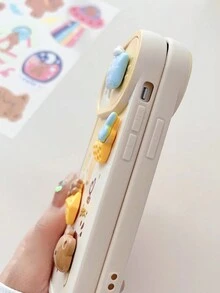 Cartoon Bear With 3D Cheese Pattern Silicon Phone Case With Sliding Cover Compatible With IPhone 14 Pro Max/13/11/12, Full Protective Cover For Women, Anti-Drop