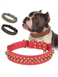 CP037-5 PU Pet Collar Anti-Bite Rivets Collar For Medium To Large Dogs, French Bulldog Collar - Grey - View 1