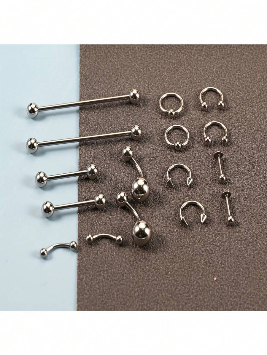 30Pcs/Set Body Piercings Kit, Stainless Steel 14G Belly Tongue 16G Nose