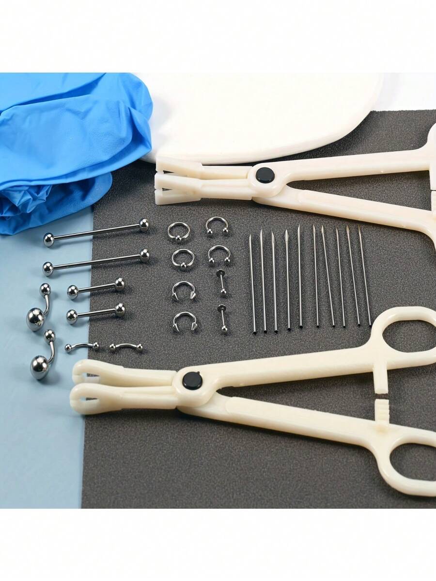 30Pcs/Set Body Piercings Kit, Stainless Steel 14G Belly Tongue 16G Nose