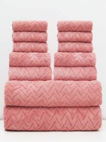 12pcs/Set (6pcs Washcloths + 4pcs Towels + 2pcs Bath Towels) Printed Coral Fleece Home Use Kit, Lightweight, Quick-Drying, Anti-Pilling, Soft To The Touch