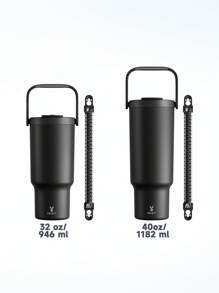 40盎司带把手真空保温水瓶，不锈钢保温瓶，保温/保冷长达34小时/10小时，防漏瓶盖和吸管，便携式保温杯，适合户外露营、徒步、驾车、旅行 - 黑色 - 查看 5
