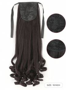 Clip In Ponytail Extension Wrap Around Long Curly Wave Pony Tail Hair 18 Inch Synthetic Hairpiece For Women Heat Resistant Black Brown - Brown - View 3