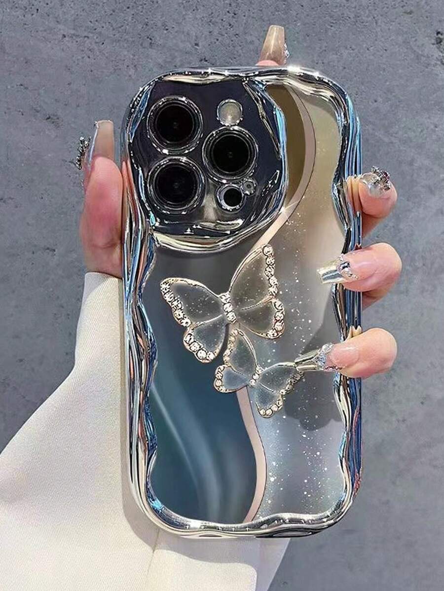 TPU Butterfly Novelty Electroplated New Cream Texture Wavy Edge Butterfly Colorful Cute Protective 10 Cases Candy Color Painted Shockproof Creative Phone Cases Compatible With IPhone 14/XR/7/8 Applicable To 15 Pro Max/13/11 Soft TPU Shockproof Painted Phone Cases With Straight Edge Compatible With IPhone XS Spring Gift
