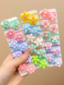 30pcs Floral Hair Scrunchies Set, Gifts For Girls, Daily Use (No Backing Card) - Multicolor - View 5