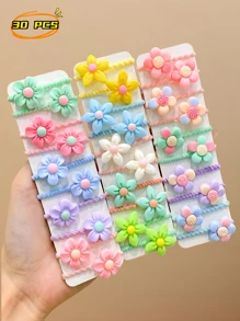 30pcs Floral Hair Scrunchies Set, Gifts For Girls, Daily Use (No Backing Card) - Multicolor - View 1