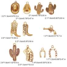 30PCS Western Cowboy Charms Pendants Hat Cactus Cowboy Boot Charms Antique Gold Silver Mixed For Bracelet Earrings Necklace Jewelry Making