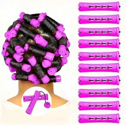 10pcs (Purple) Plastic Hair Roller Set For Hair Styling, Suitable For Natural Hair, Ideal DIY Hair Styling Tool For Women, Teenagers And Women,Pink Accessories ,Hair Styling Tools For Barber Salon Beauty Travel Essential Hair Products,Hair Cares,Hair Accessories