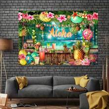 1pc Hawaiian Luau Party Decorations Tropical Summer Beach Pool Party Supplies Including Aloha Backdrop Photography Background Feet Decoration Props Party Photo Shoot Backdrop - Multicolor - View 6