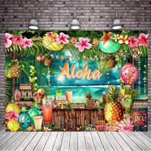 1pc Hawaiian Luau Party Decorations Tropical Summer Beach Pool Party Supplies Including Aloha Backdrop Photography Background Feet Decoration Props Party Photo Shoot Backdrop - Multicolor - View 7